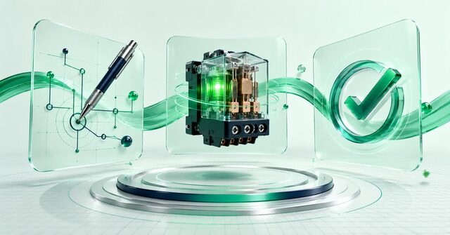 Minh họa ba bước vẽ mạch, chạy thử relay và kiểm tra kết quả