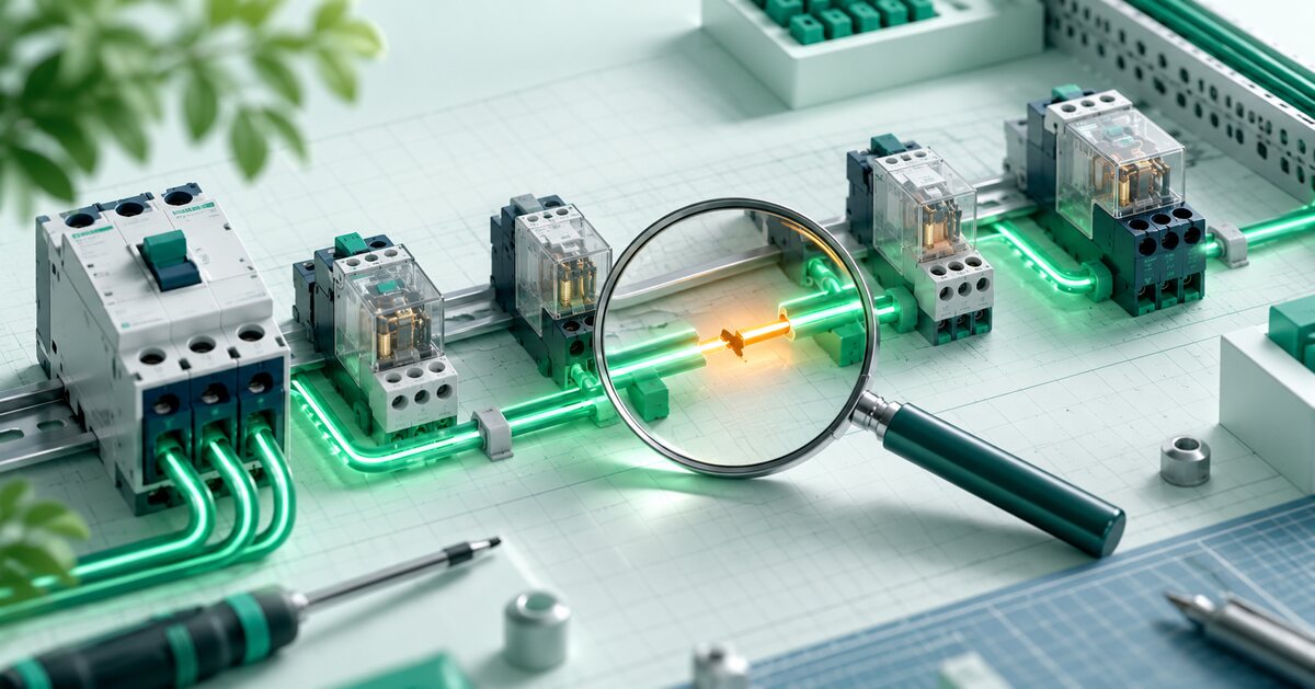 Minh họa kính lúp tìm điểm đứt trên đường kết nối giữa các thiết bị điều khiển